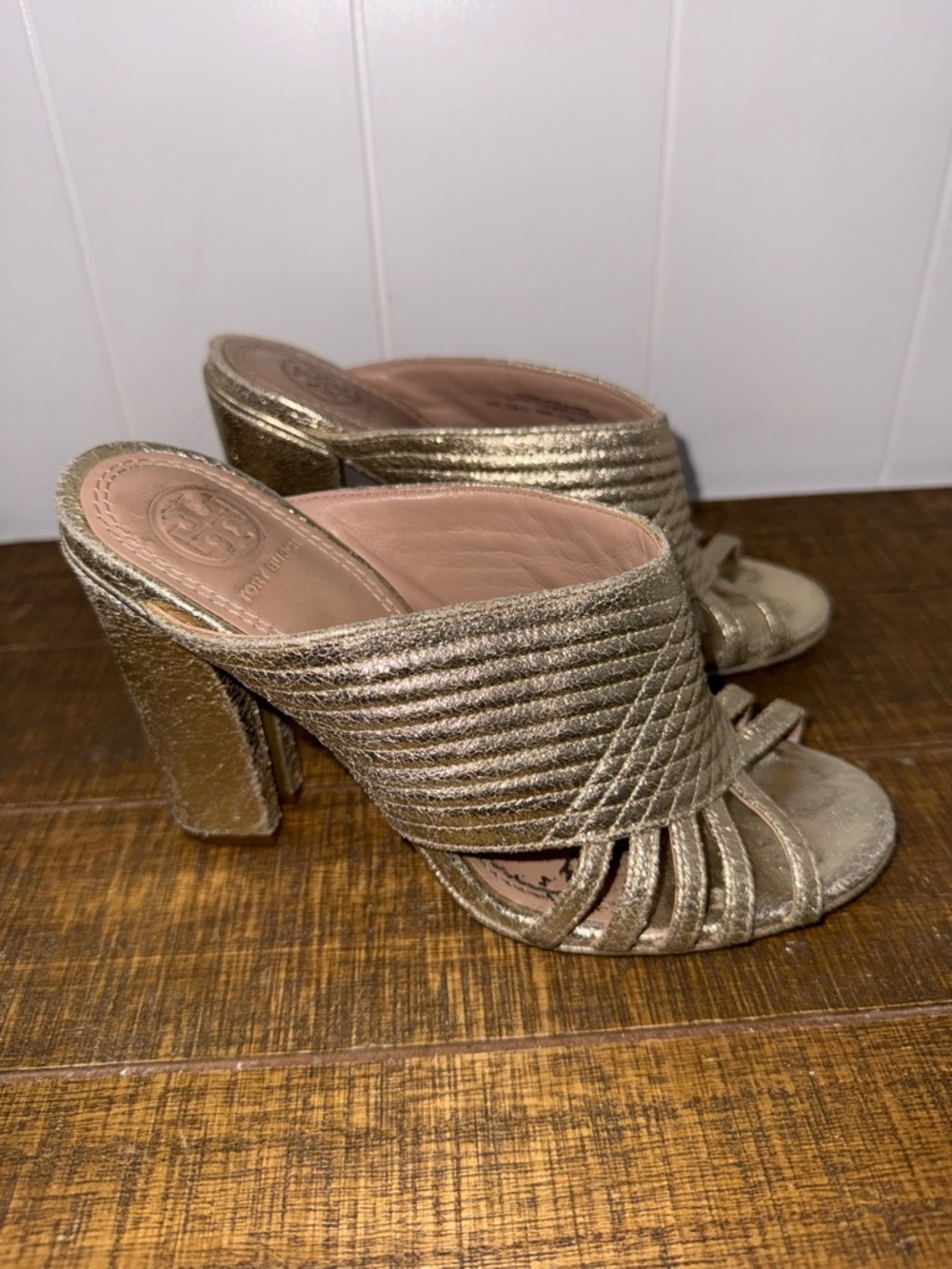 Braida Tory Burch Metallic Gold Strappy High-Heel Mules